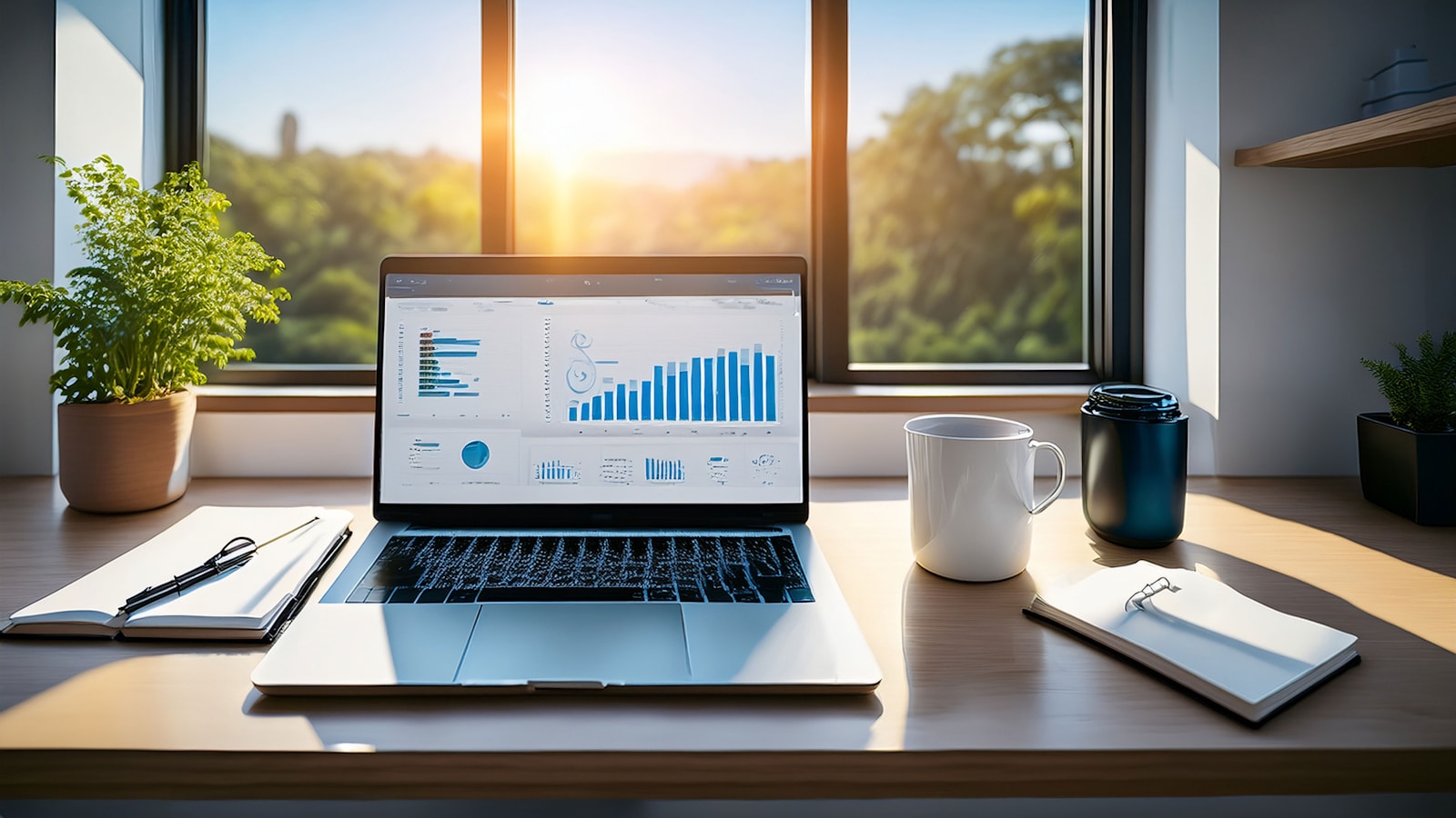 Business analytics platform displayed on a laptop in a professional workspace